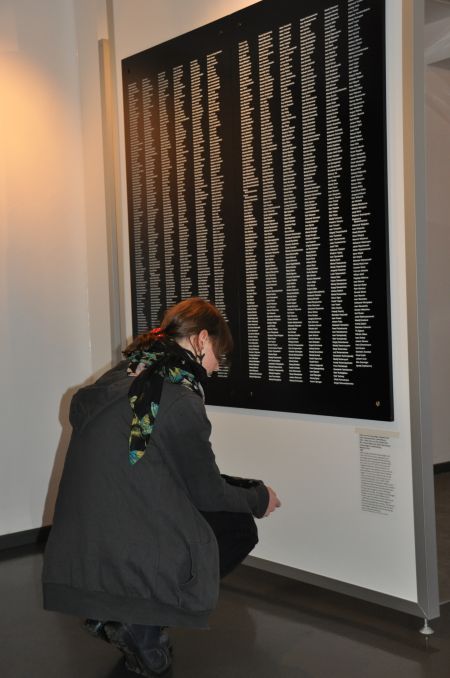 Der Anblick dieser Tafel (aus dem Jahr 1992) erschüttert immer wieder neu: Sie stammt aus der ehemaligen zeitgeschichtlichen Dokumentation „Wewelsburg 1933 – 1945. Kult- und Terrorstätte der SS“ und listet die Namen der Opfer des Konzentrationslagers in Wewelsburg auf (Foto: Archiv Kreismuseum Wewelsburg)